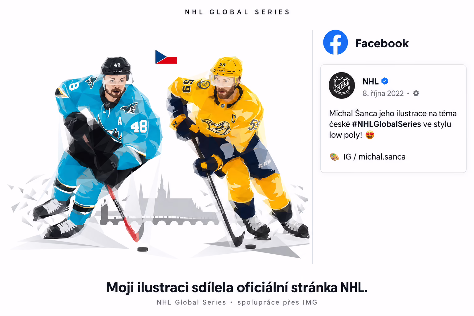 Použití hokejové ilustrace v příspěvku NHL Global Series Praha