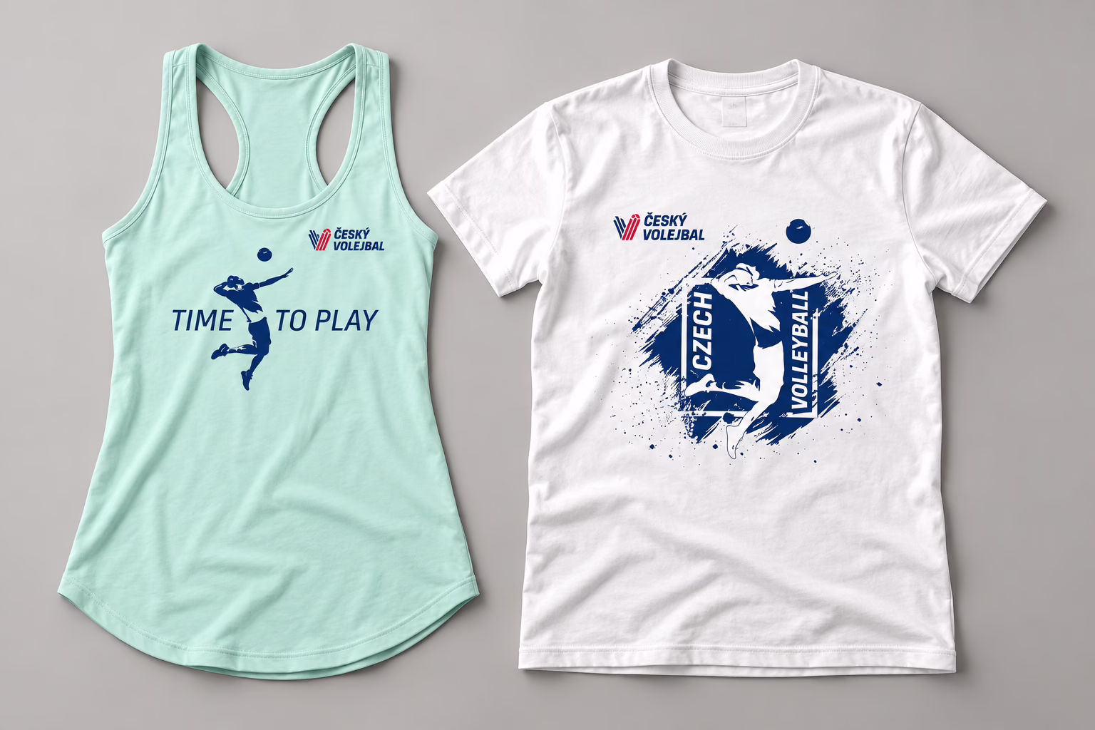 Ukázky sportovního oblečení Českého volejbalového svazu s ilustrací