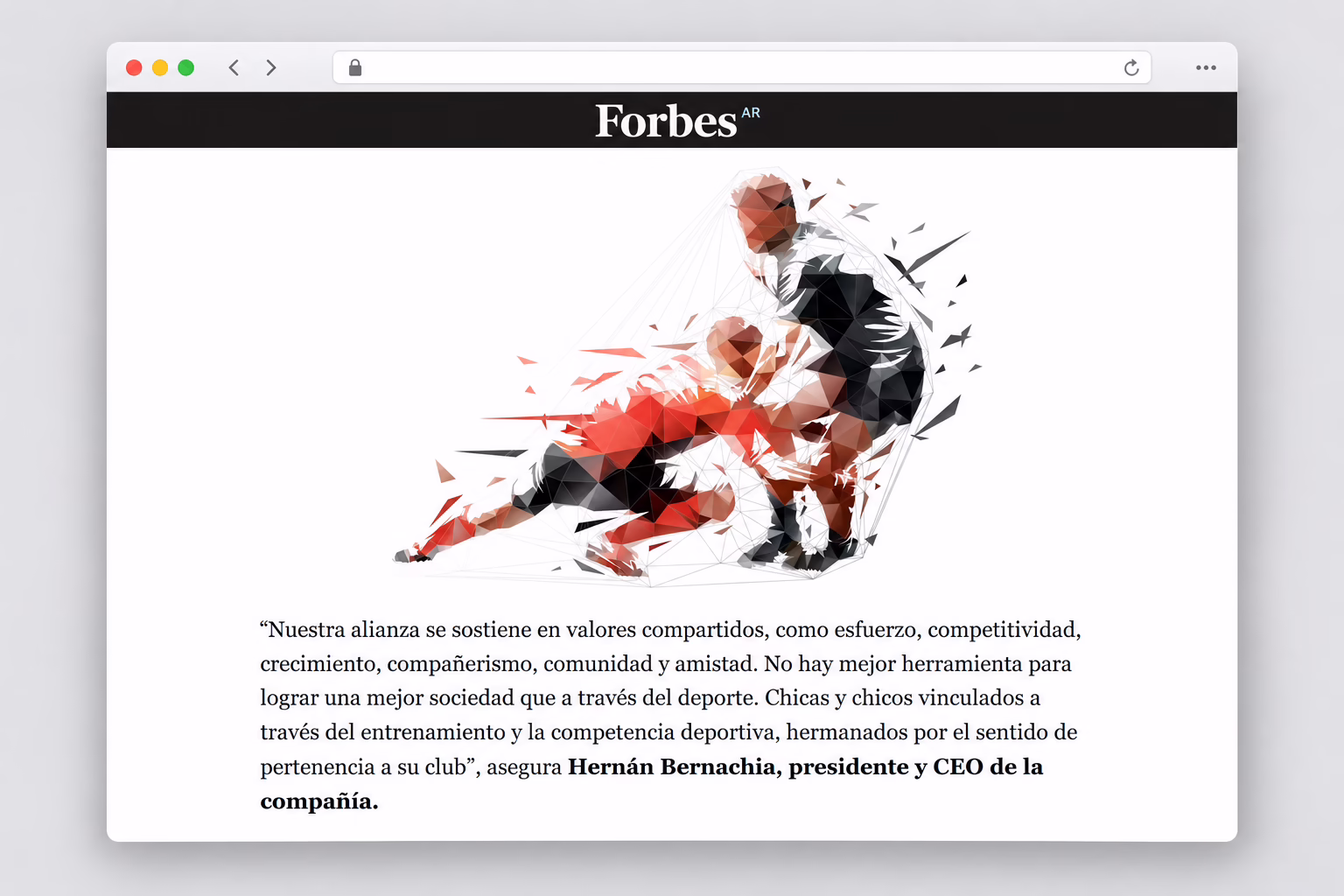 Forbes Argentina – ilustrace dvojice ragbistů použitá jako hlavní vizuál článku